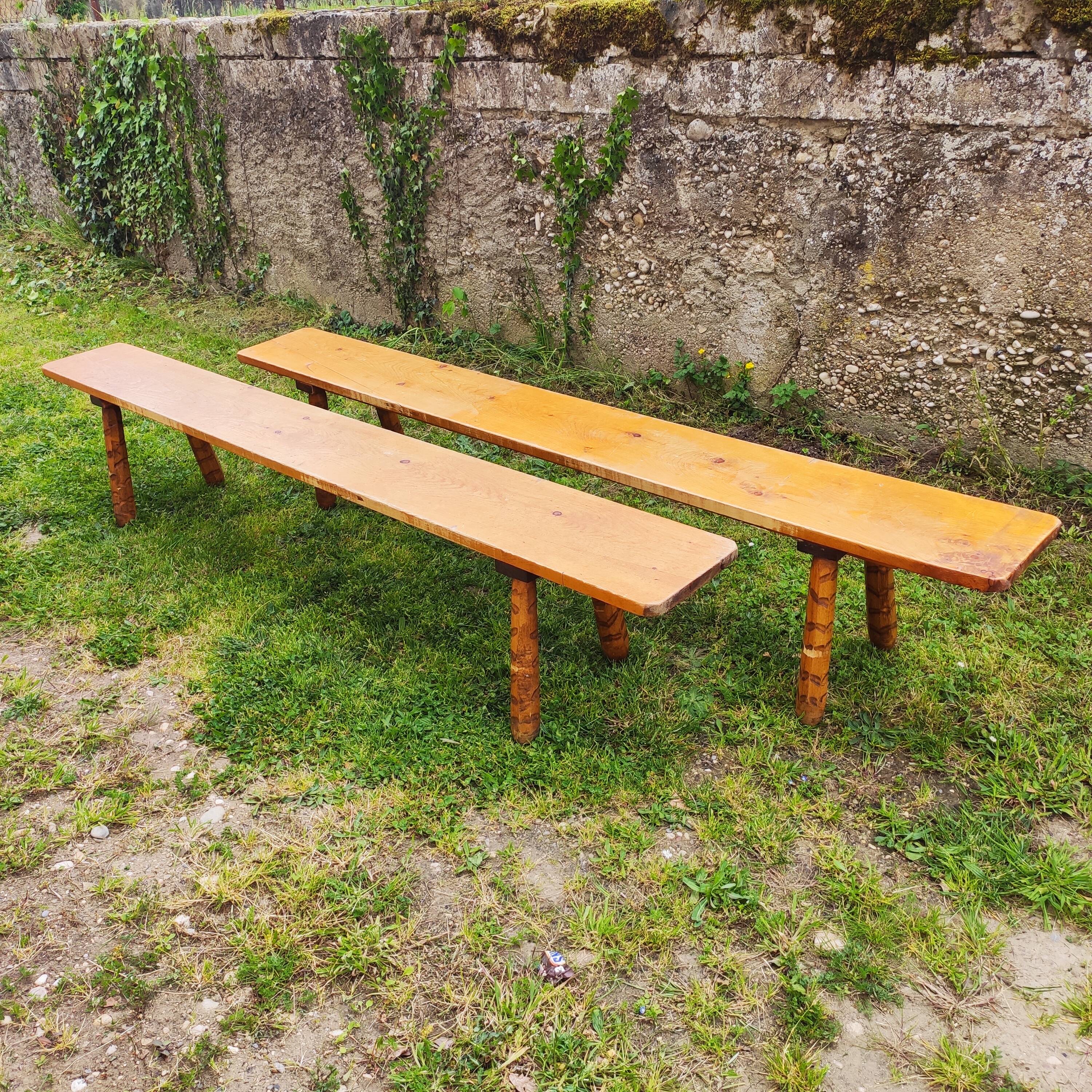 Pair of vintage farmhouse benches 230 CM