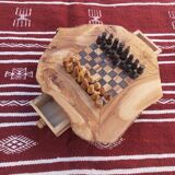 Jeux d'échecs rustique en bois d'olivier