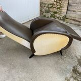 Vintage 50 faux leather reclining lounge chair with footrest