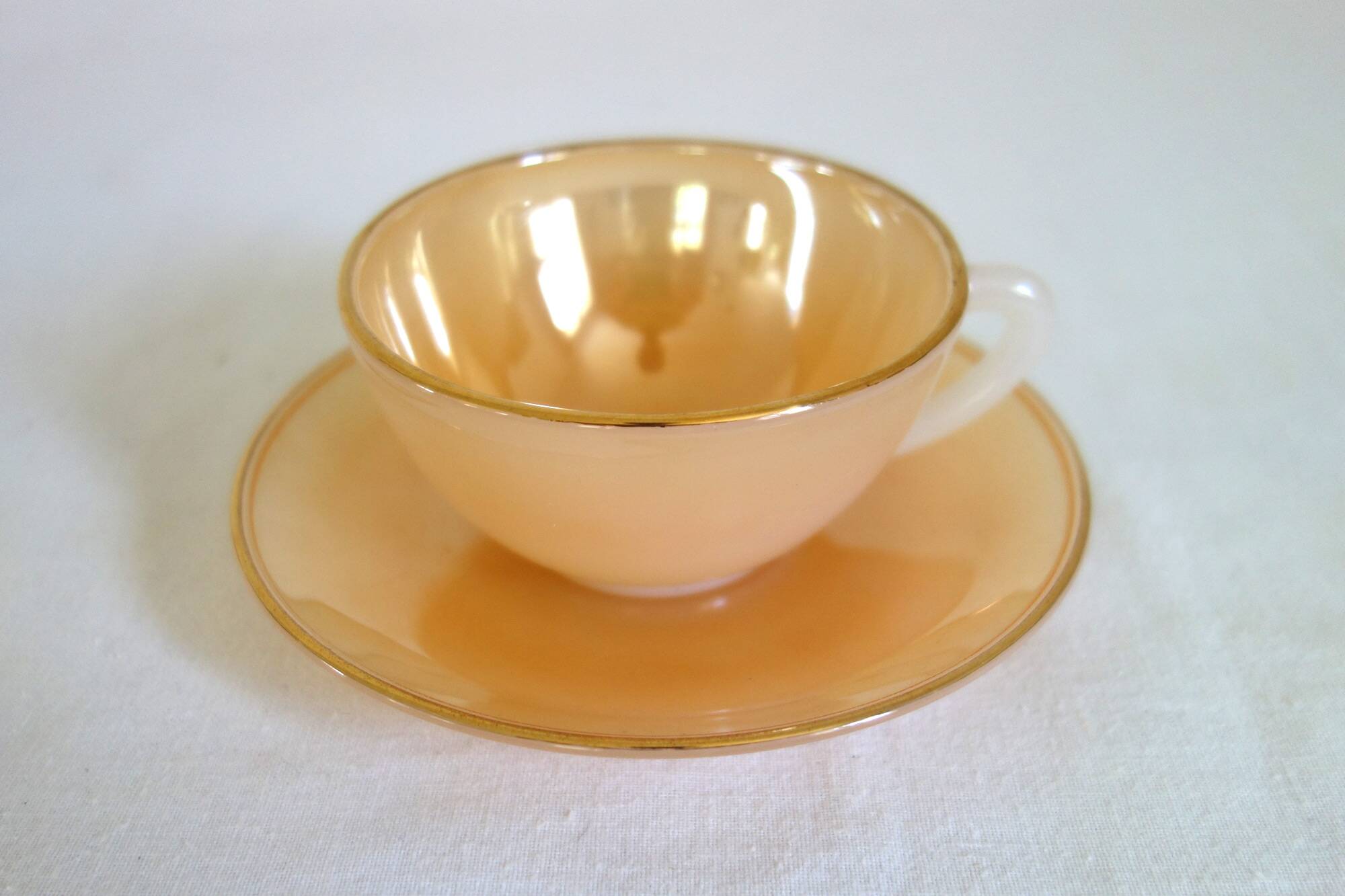 5 vintage Arcopal Harlequin teacups with saucers