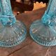 Pair blue glass candle holders.type Art Deco