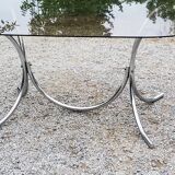 Dining table from the 70s top smoked glass base chrome