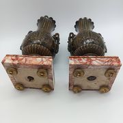 Pair of Antique Cassolettes Vases Louis XVI Style Regule & Red Marble 19