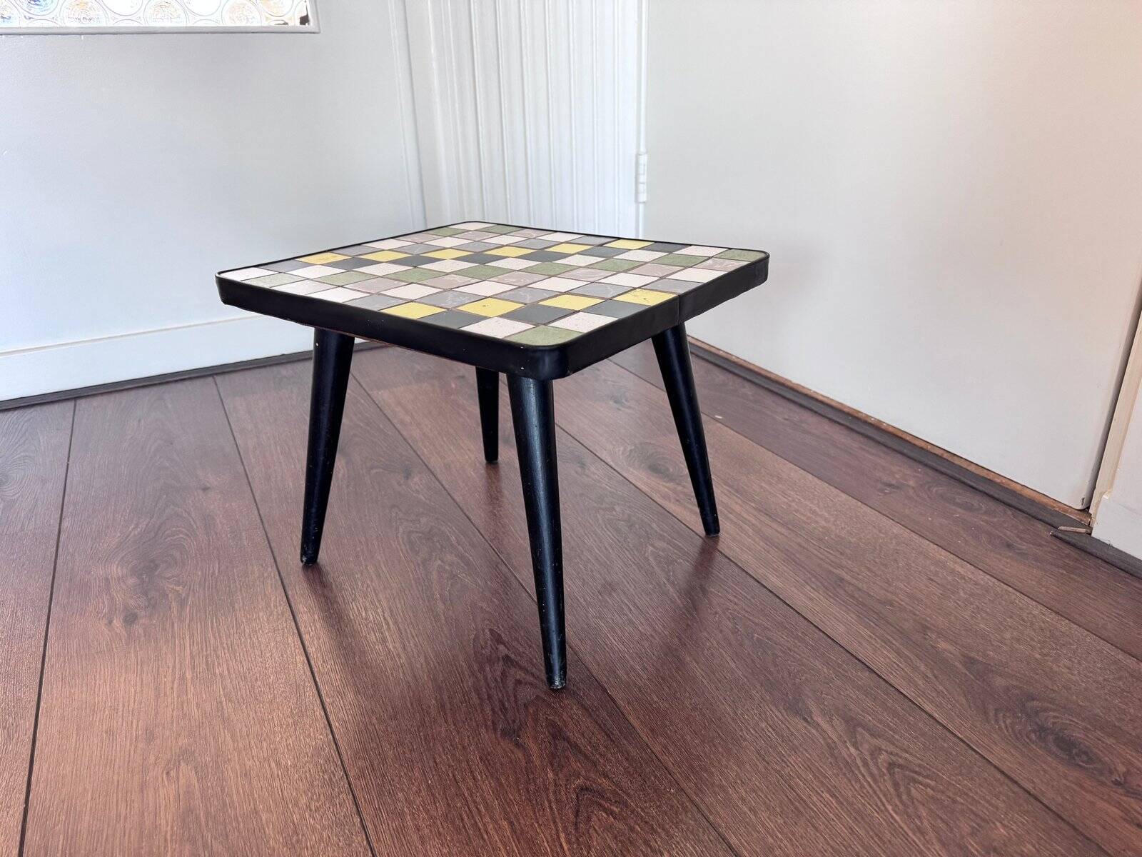 Mid-century wood and ceramic mosaic side table, 1950s