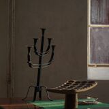 Brutalist Scandinavian candlestick in wrought iron and metal from the mid-20th century.
