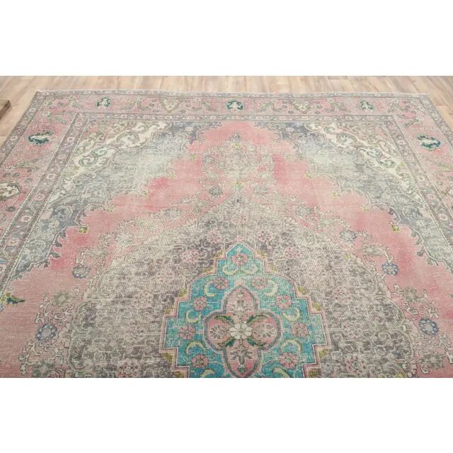 1970s Vintage Persian Handmade Wool Cotton Pink Oversized Rug 297x390