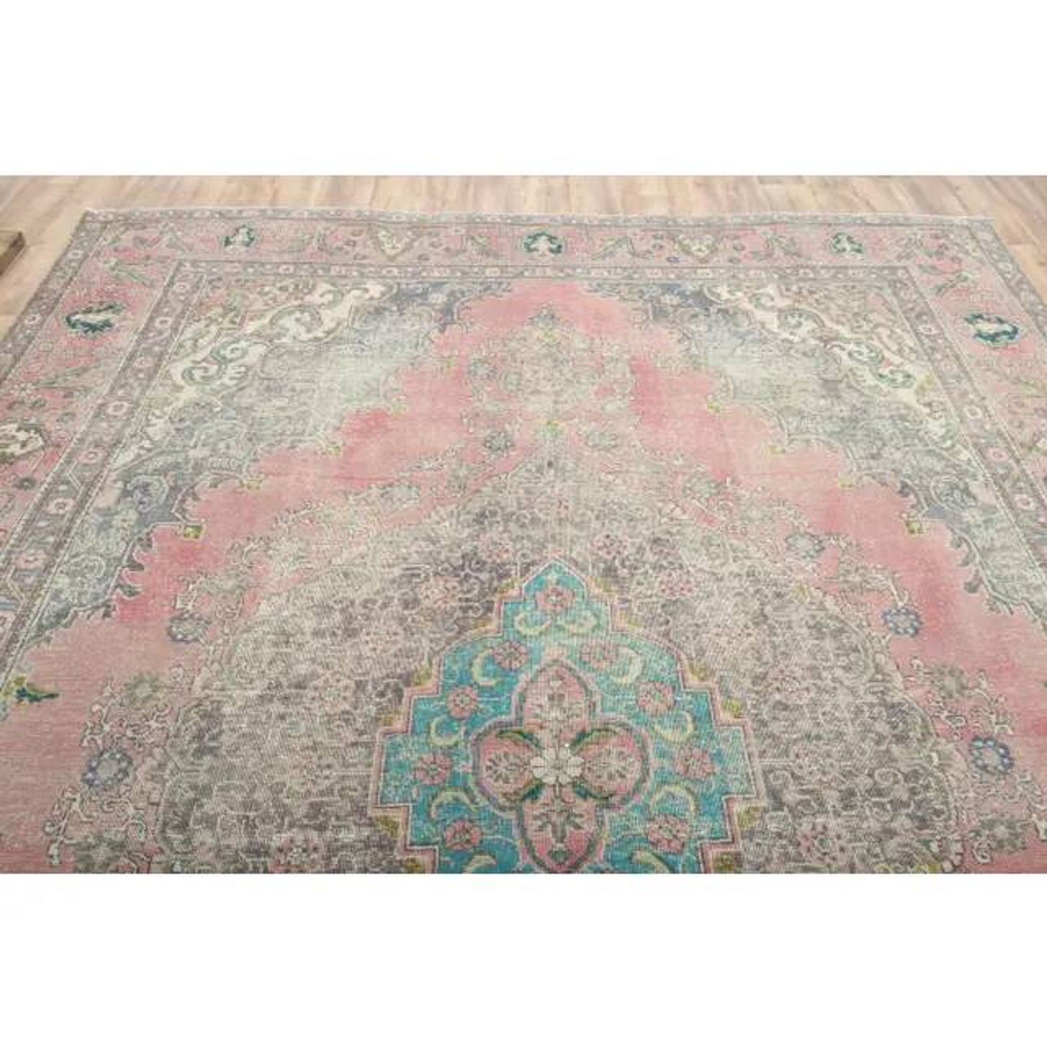 1970s Vintage Persian Handmade Wool Cotton Pink Oversized Rug 297x390