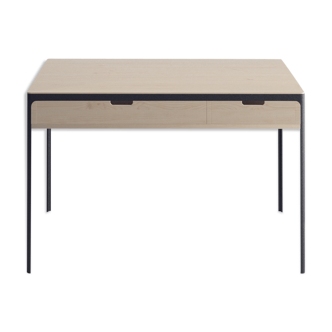 Contemporary sycamore wood desk and lase steel