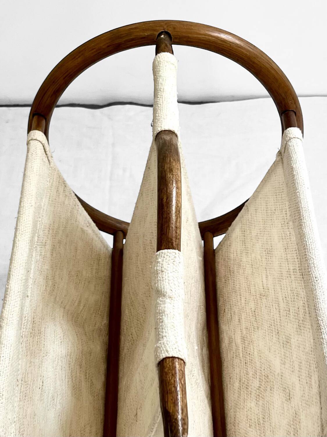 Vintage curved rattan magazine rack – 1960s