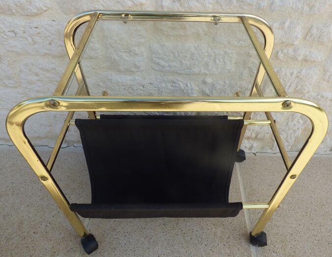 Vintage gilded metal magazine door with glass top and two compartments