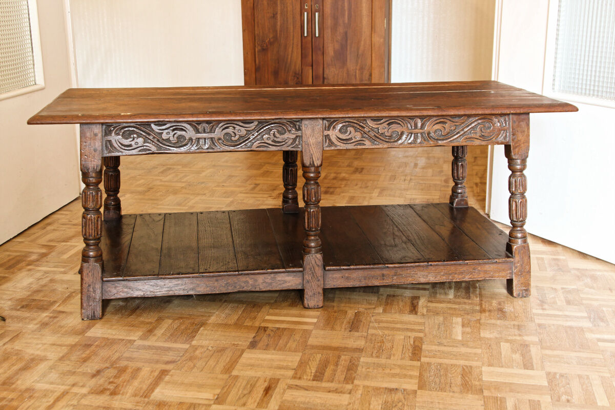 Carved solid oak coffee table
