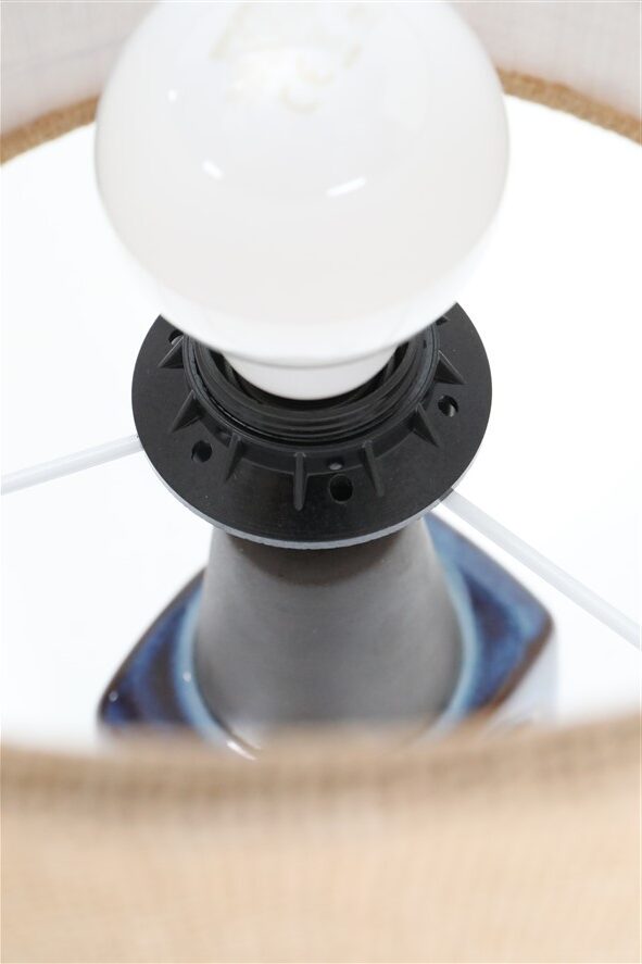 Big "1097" ceramic table lamp by Einar Johansen for Søholm with jute shade, mid-century Danish modern design, 1960s/1970s