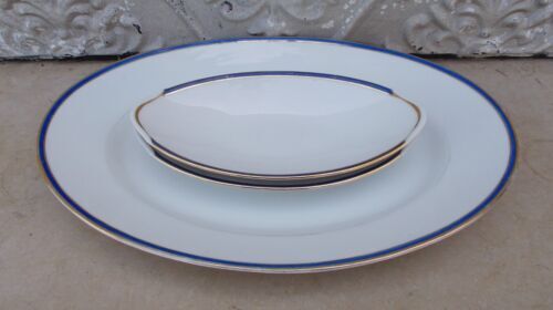 2 raviers and 1 dish old Limoges porcelain blue and gold fillets