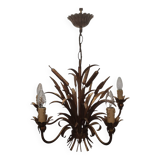 Vintage Gilded Corn And Cattail Chandelier 5 lights,  1960s