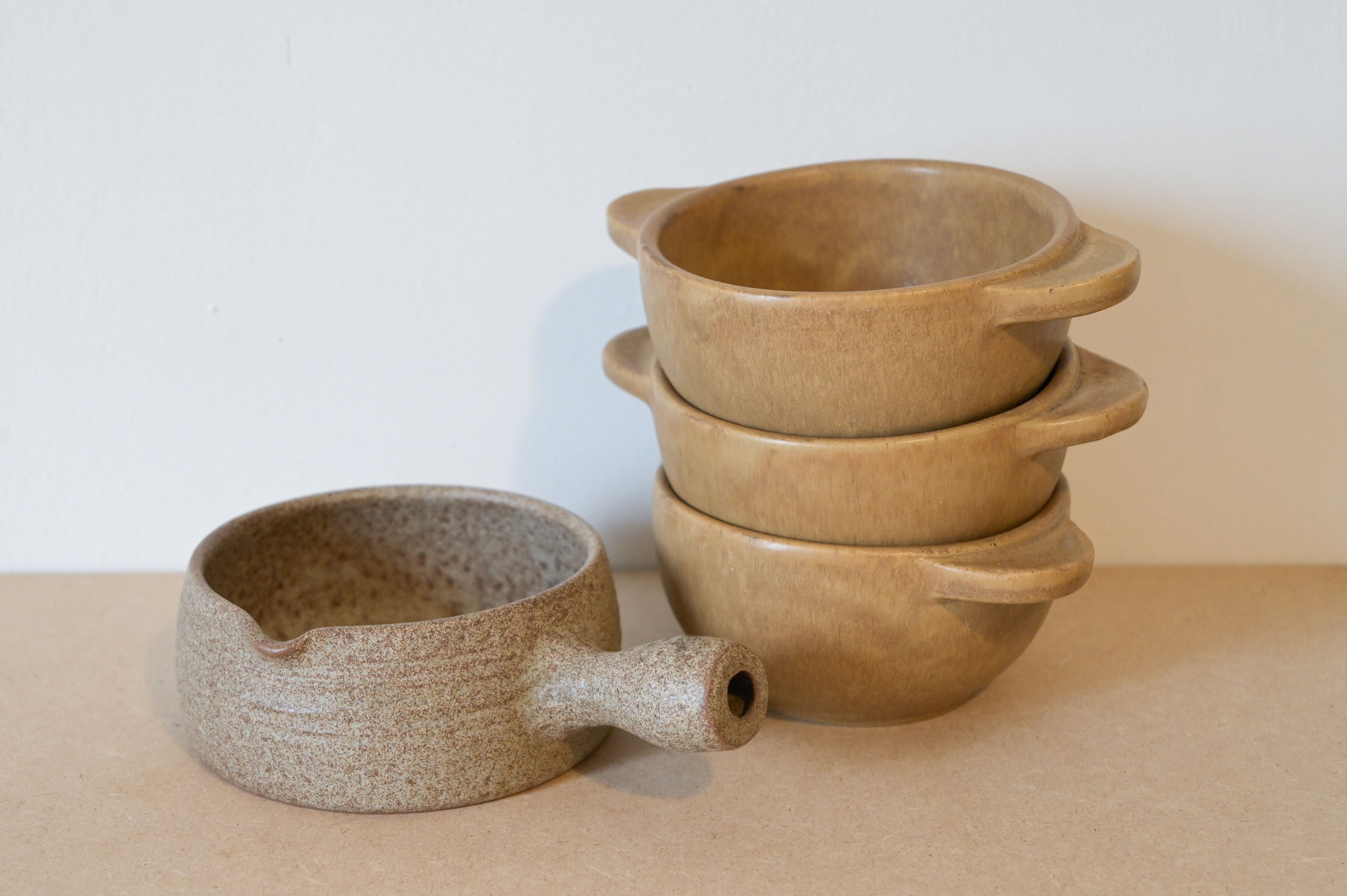 Set caquelon and 3 stoneware bowls