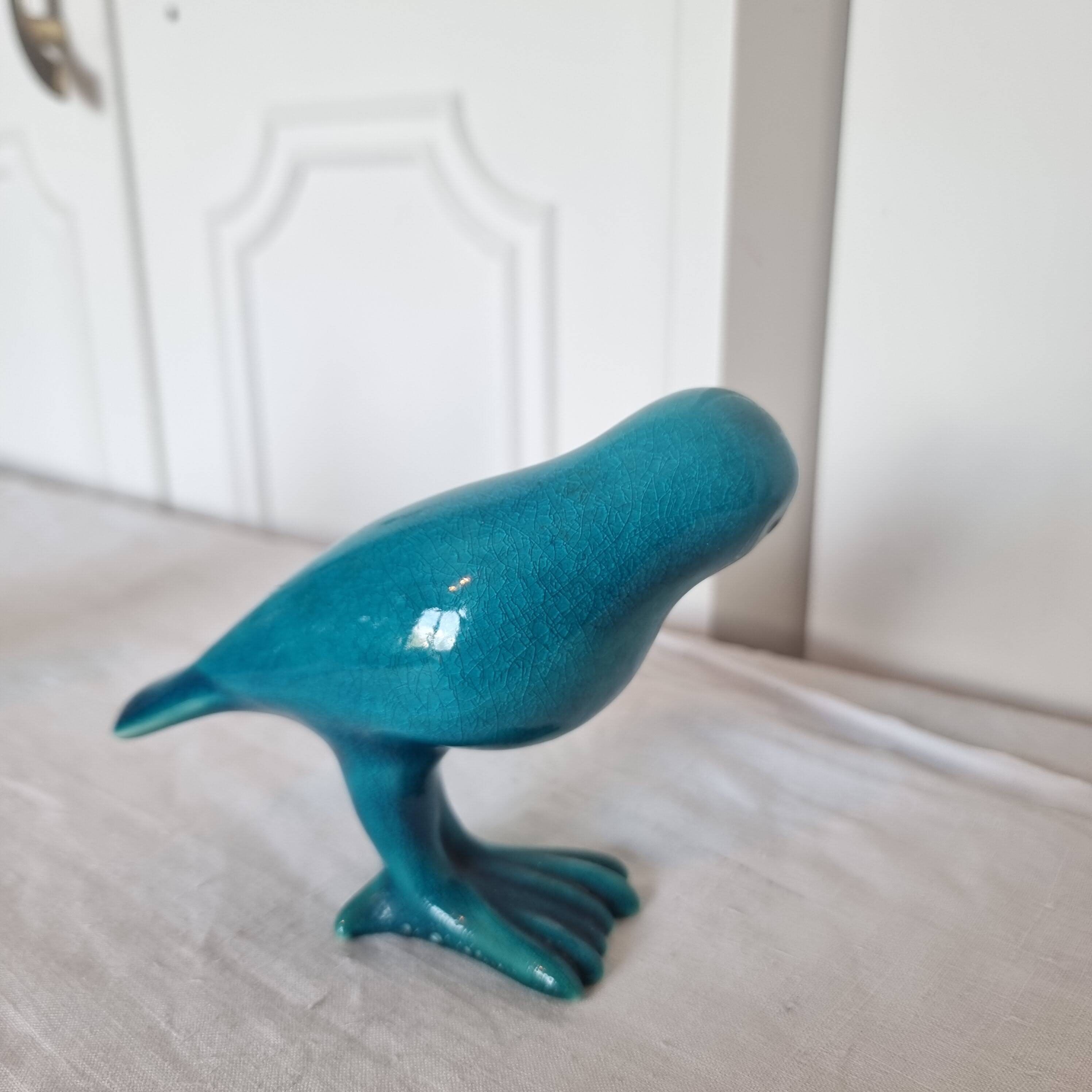 Pair of Art Deco Birds in Blue Porcelain from the 40s-50s signed