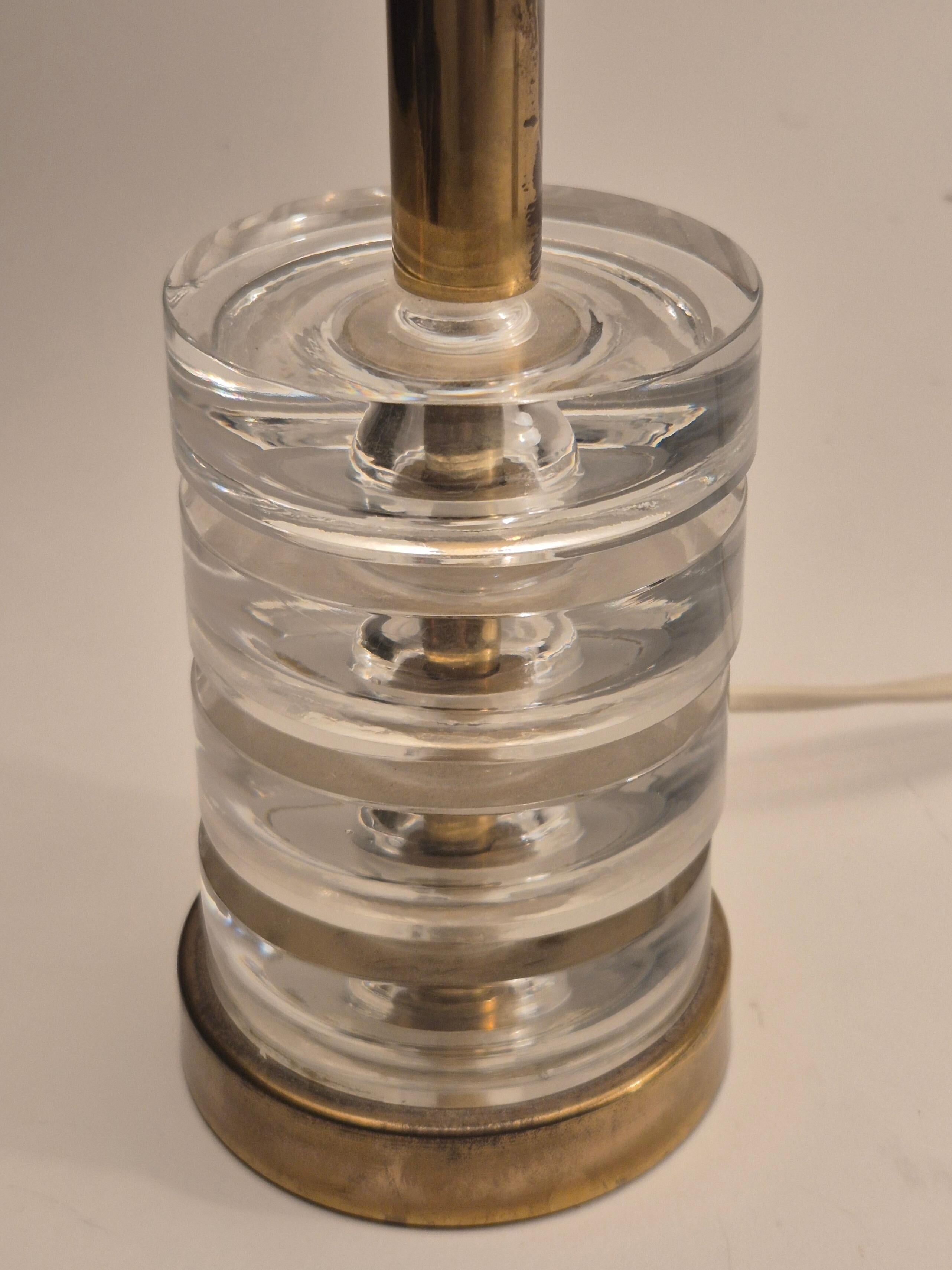 Timeless Pair of Scandinavian Modern Table Lamps with Orrefors Glass and Brass