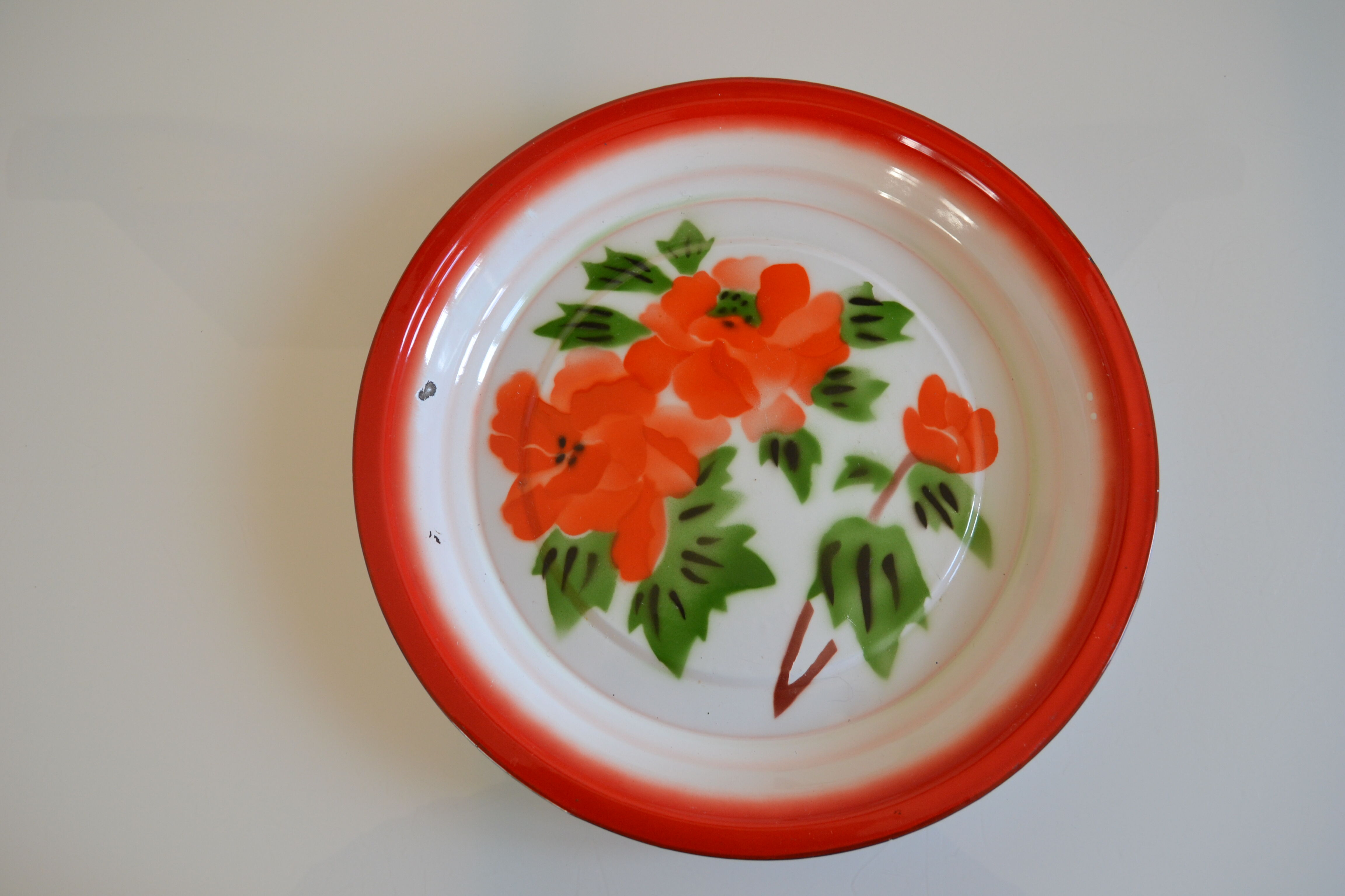 Vintage sheet metal enamelled floral tray