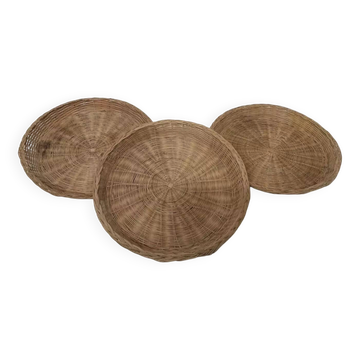 Set of 3 Vintage Rattan Baskets