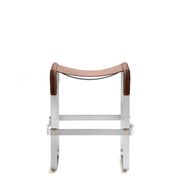 Contemporary Classic Bar Stool in Aged Silver Metal and Dark Brown Leather