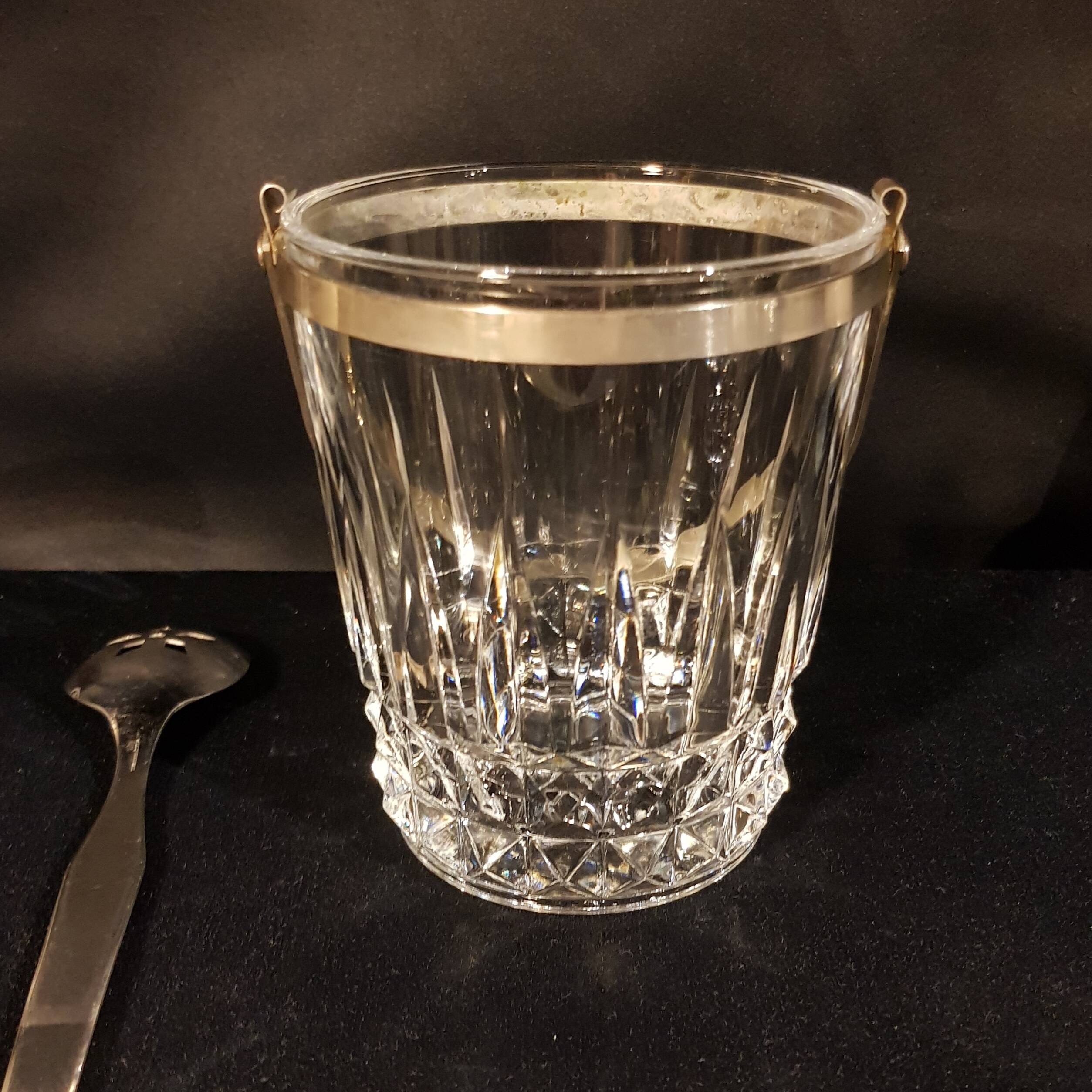 Crystal ice bucket and stainless steel spoon