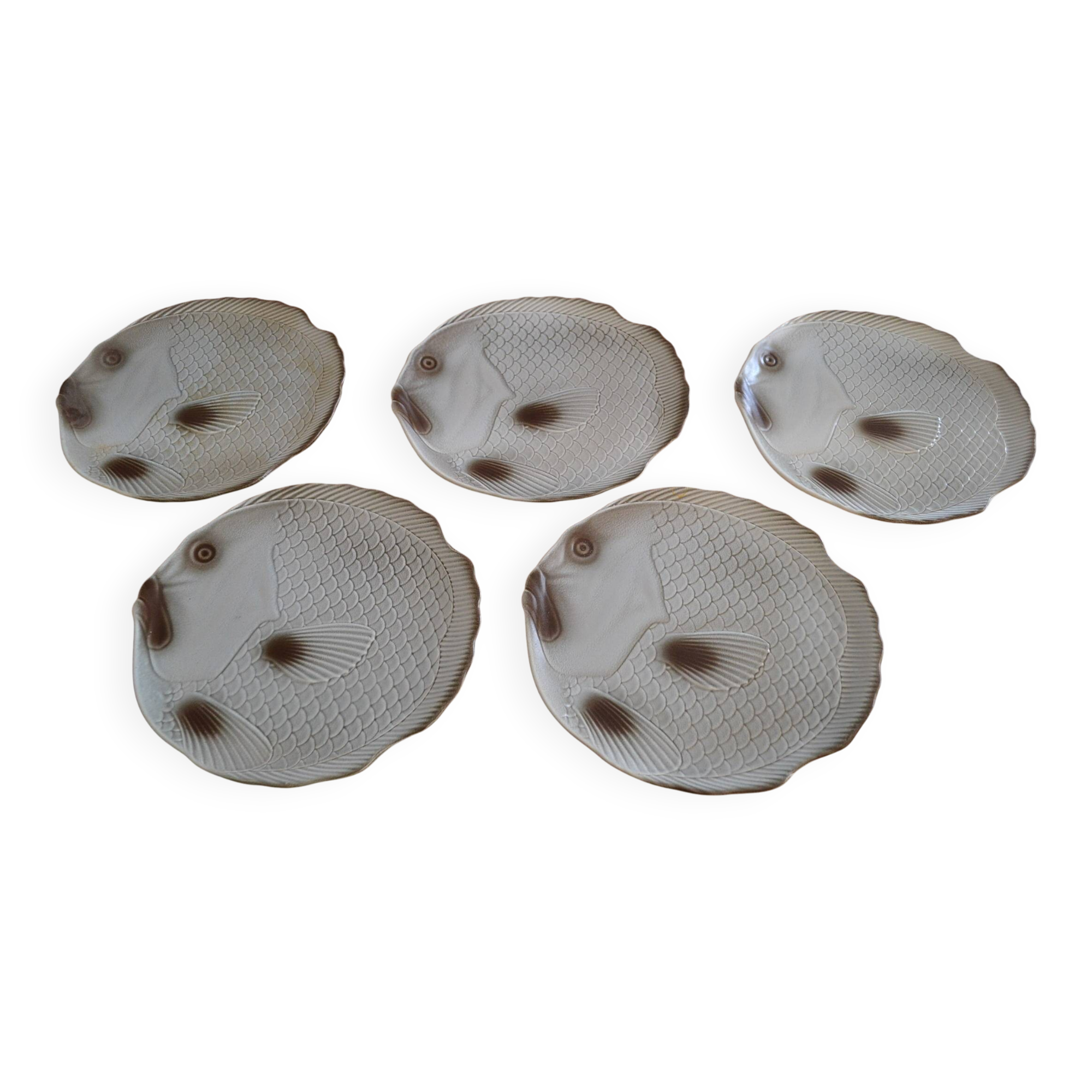 Set of 5 fish plates in earthenware from Salins.