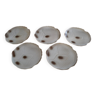 Set of 5 fish plates in earthenware from Salins.