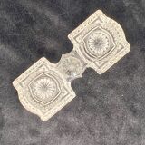 Transparent glass salt cellar with geometric patterns and rosettes