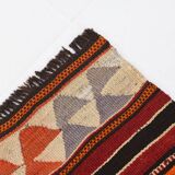 4x9 Red & Blue Turkish Kilim Rug, Living Room Rug, 133x272Cm Vintage Kilim