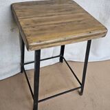 Old workshop stool in wood + wrought iron