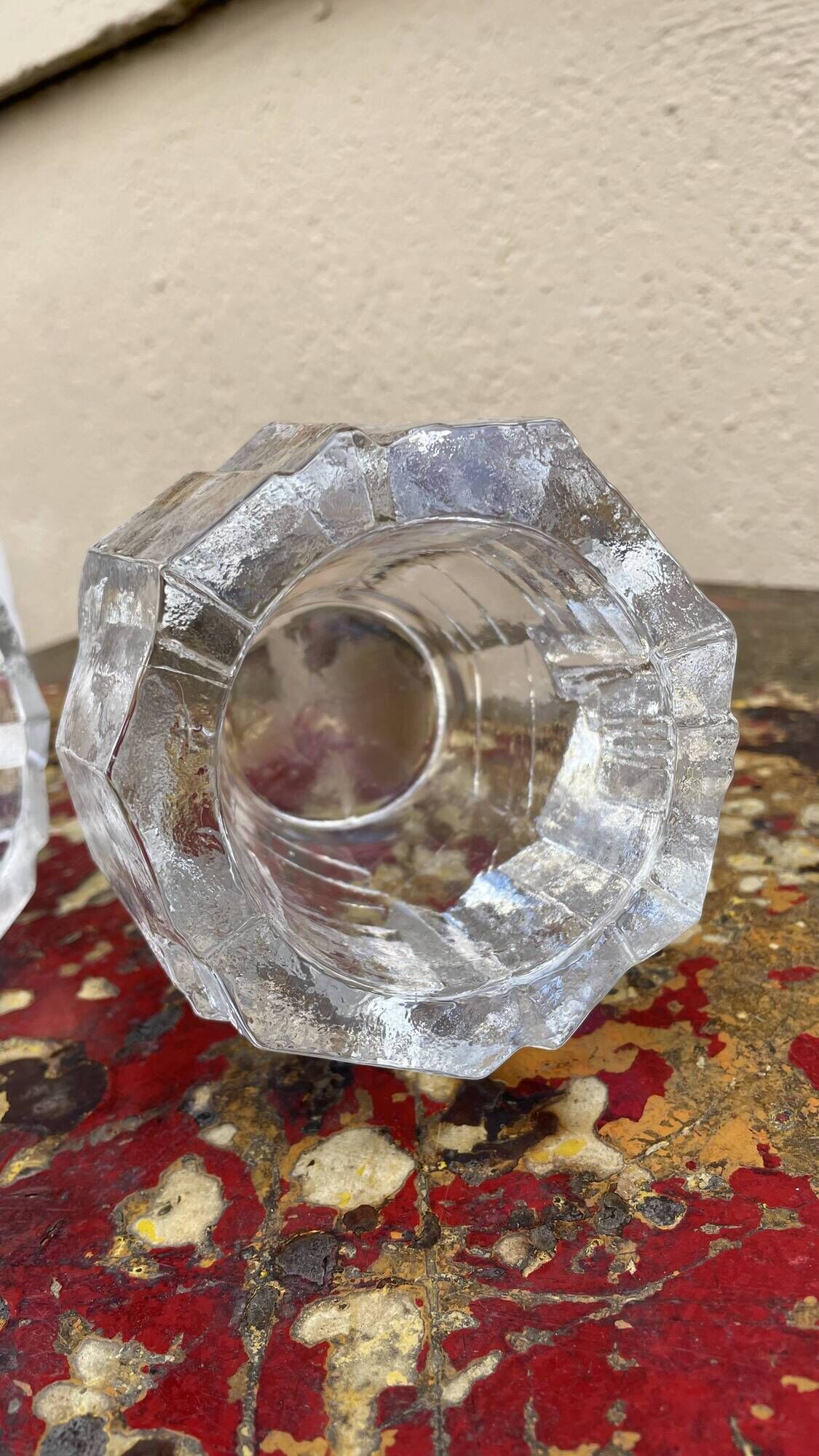 Set of 2 Swedish brutalist frosted glass candle holders.