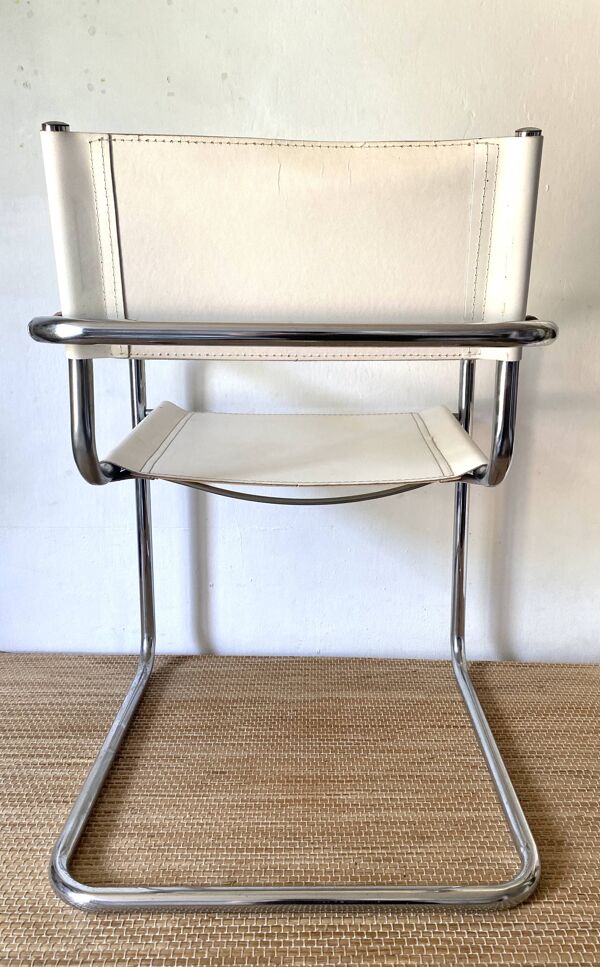 Fauteuil de bureau en simili cuir blanc et métal chromé style Matteo Grassi, Italie