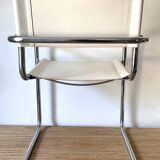 Matteo Grassi style faux leather and chrome armchair