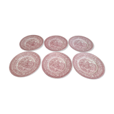 Lot de 6 assiettes à dessert en porcelaine anglaise décor champêtre rouge