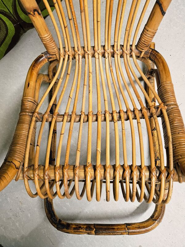Chaise à bascule italienne 1960 bambou et rotin