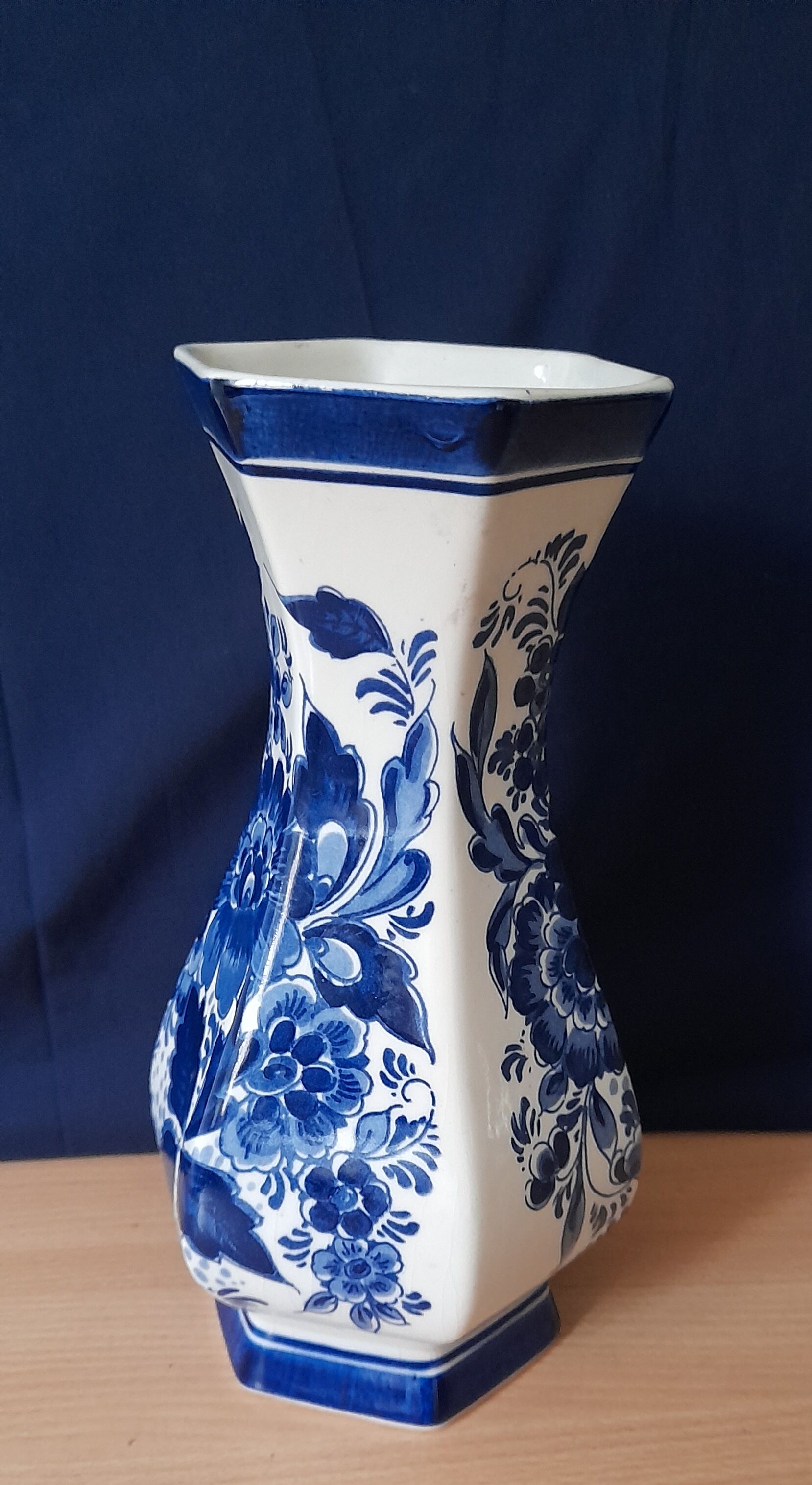 Hexagonal Delft Vase - Delft Blue, Handmade Holland