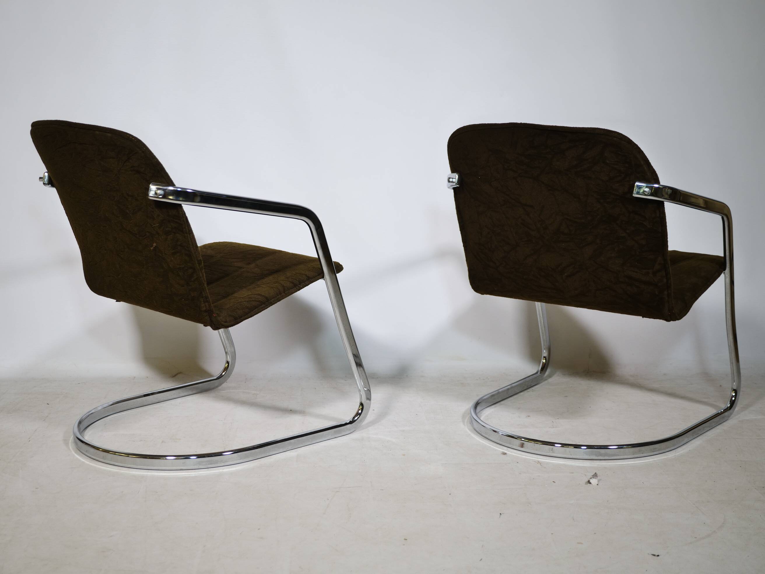 Armchairs and Coffee Table in Chrome and Smoked Glass, Set of 3, 1970s
