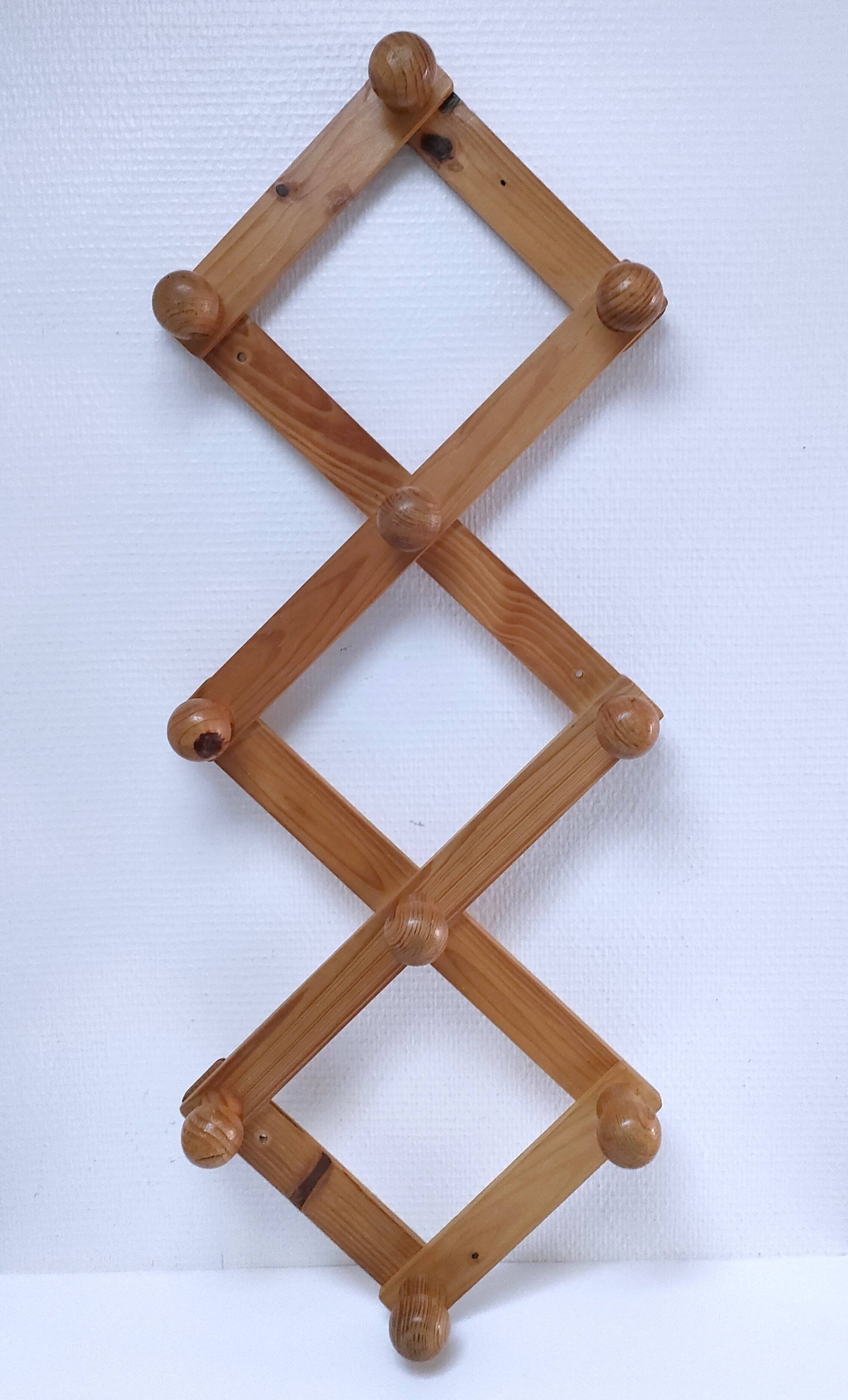 Vintage solid pine accordion coat rack