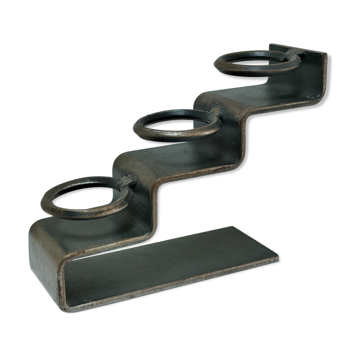 Sculptural candle holder patinated steel design 80s