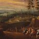 Italian painting landscape with wayfarers from the 18th century