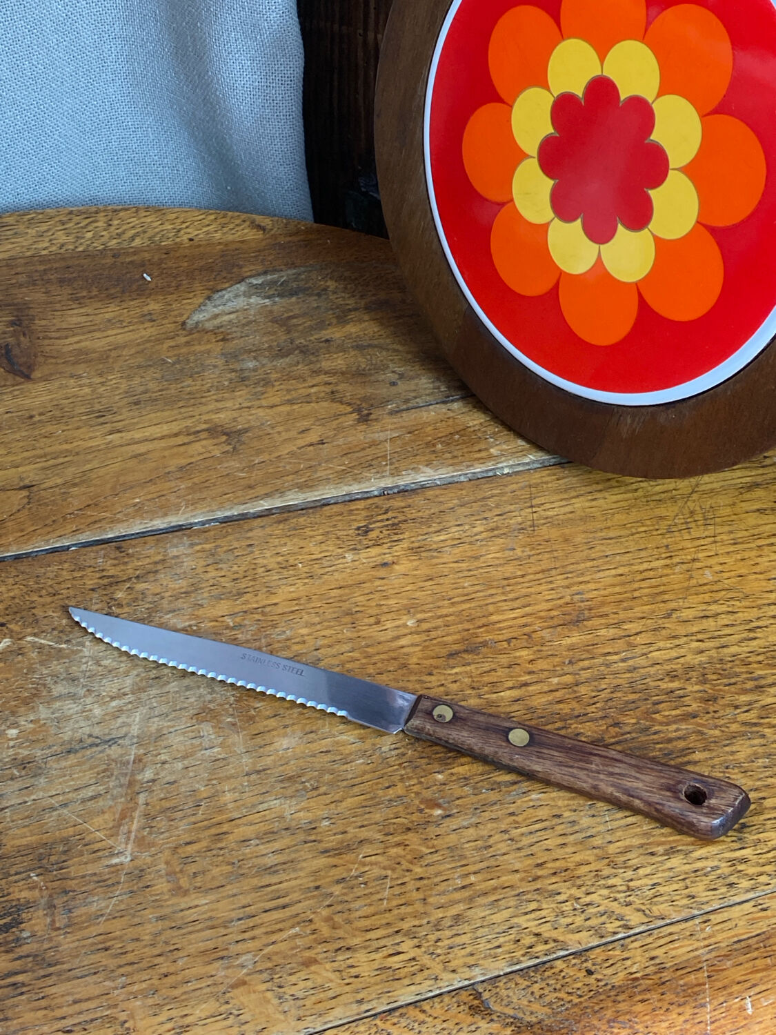 Plateau, wooden and ceramic chopping board, 1970s