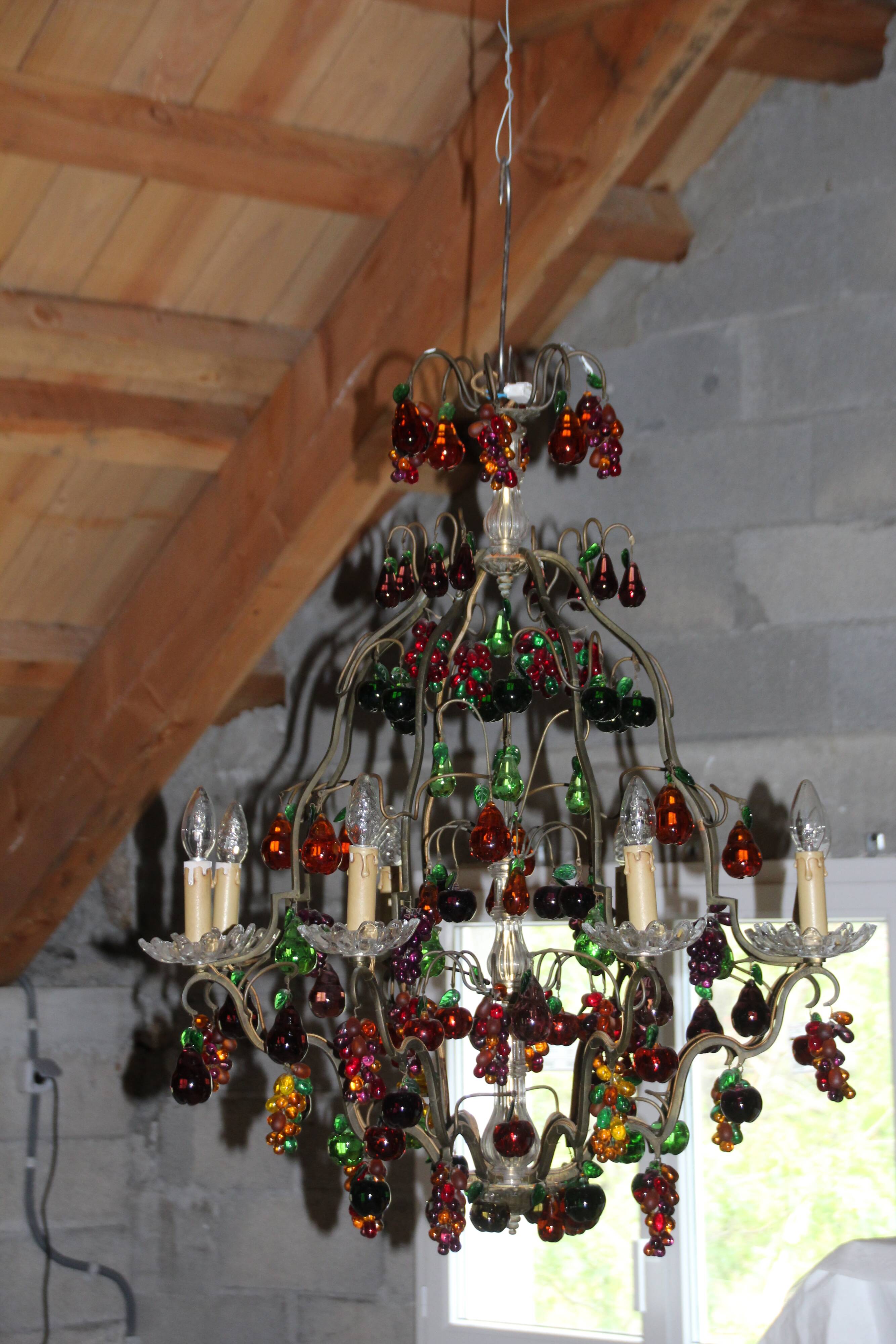 Chandelier glass Murano multicolored Fruits glass Murano Living room Dining room Apples Pears Grape