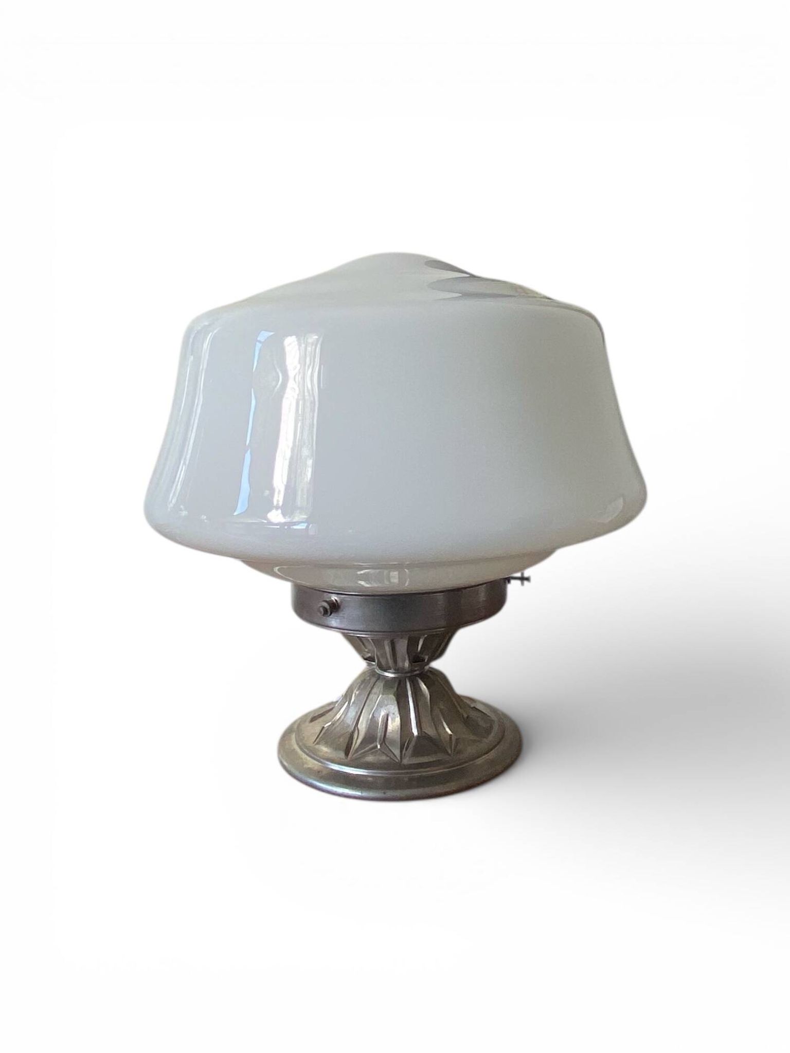 Large vintage globe lamp in white opaline glass and chrome brass.