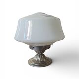 Large vintage globe lamp in white opaline glass and chrome brass.