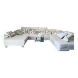 Panoramic sofa design white and ottoman new condition