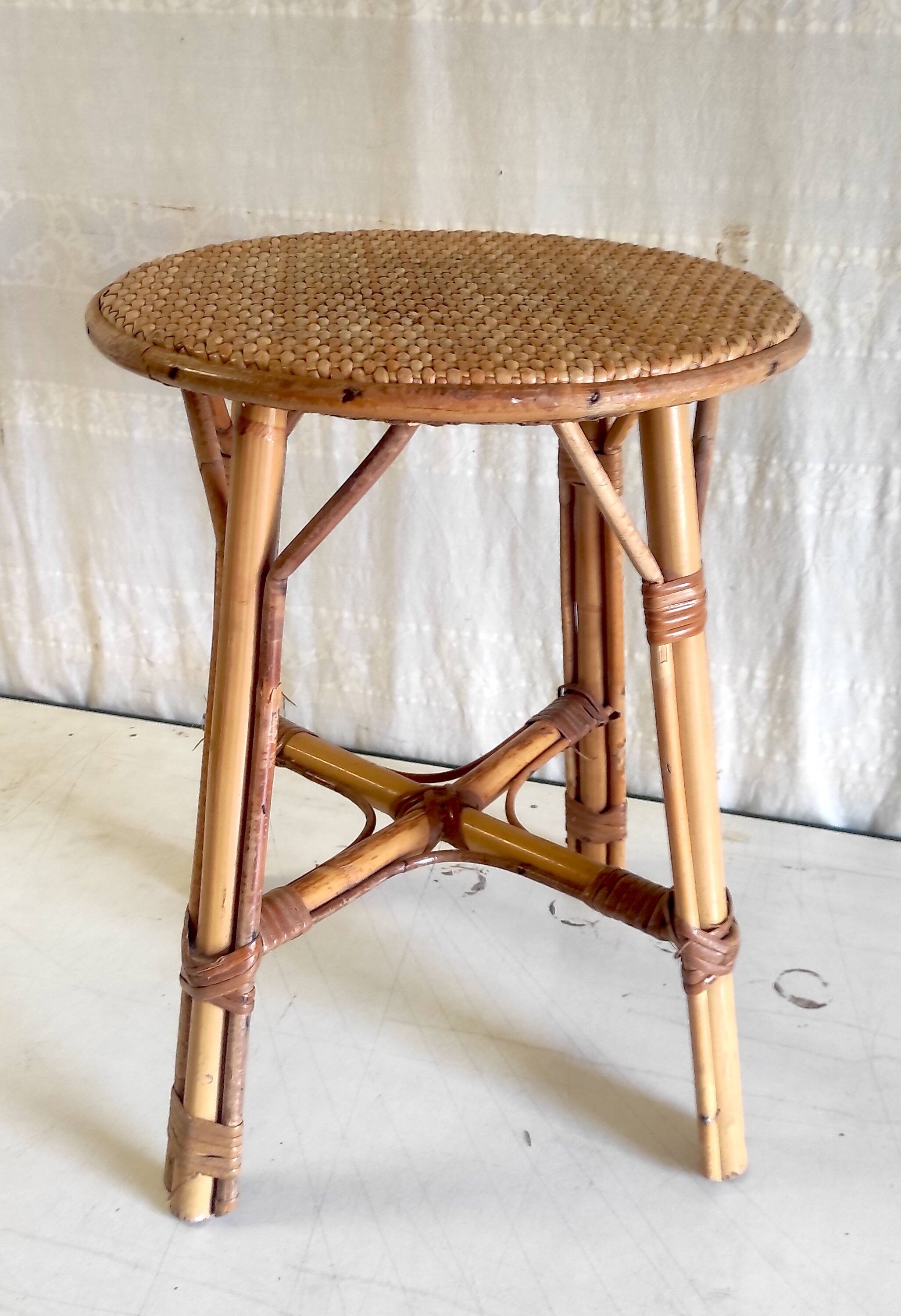 Rattan and cane stool - mid-20th century