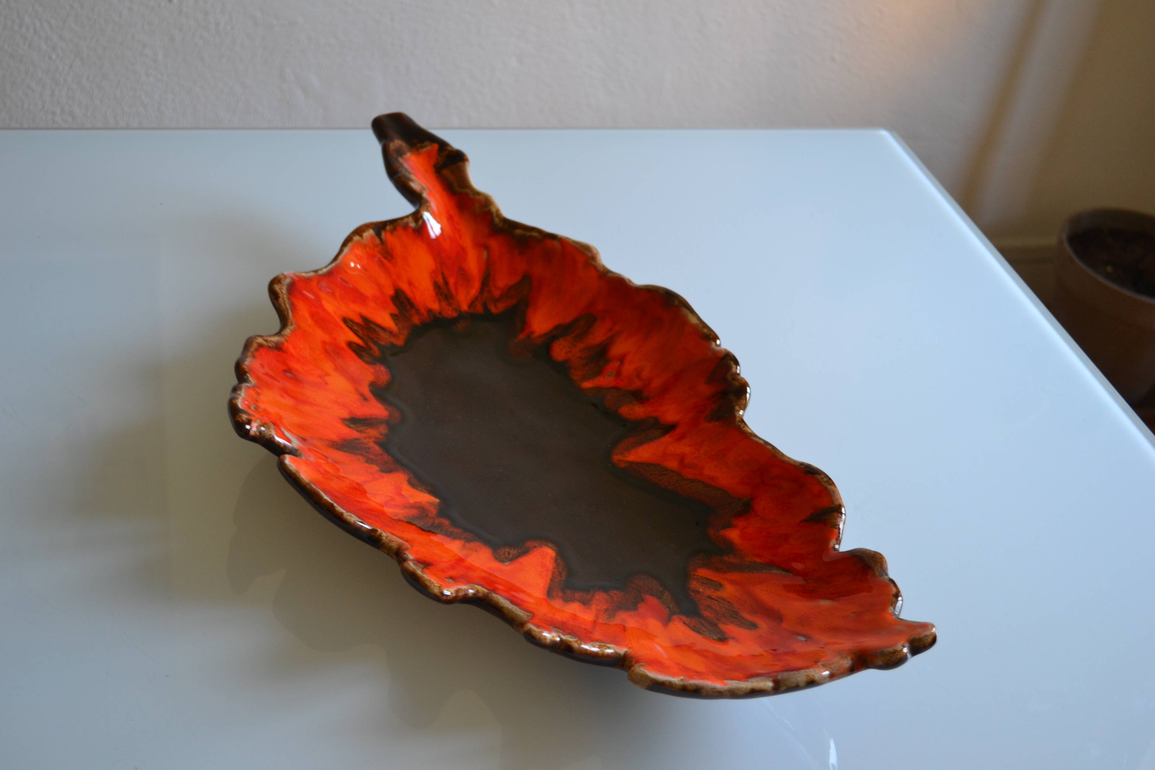 Large ceramic bowl in the shape of Corsica, orange and brown, vintage 70s
