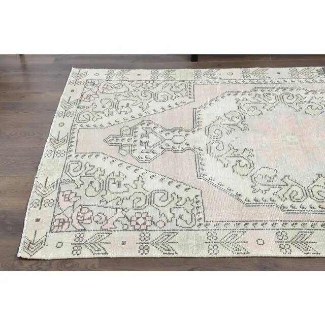 1970s Vintage Turkish Oushak Handmade Wool Cotton Pink Area Rug 130x211