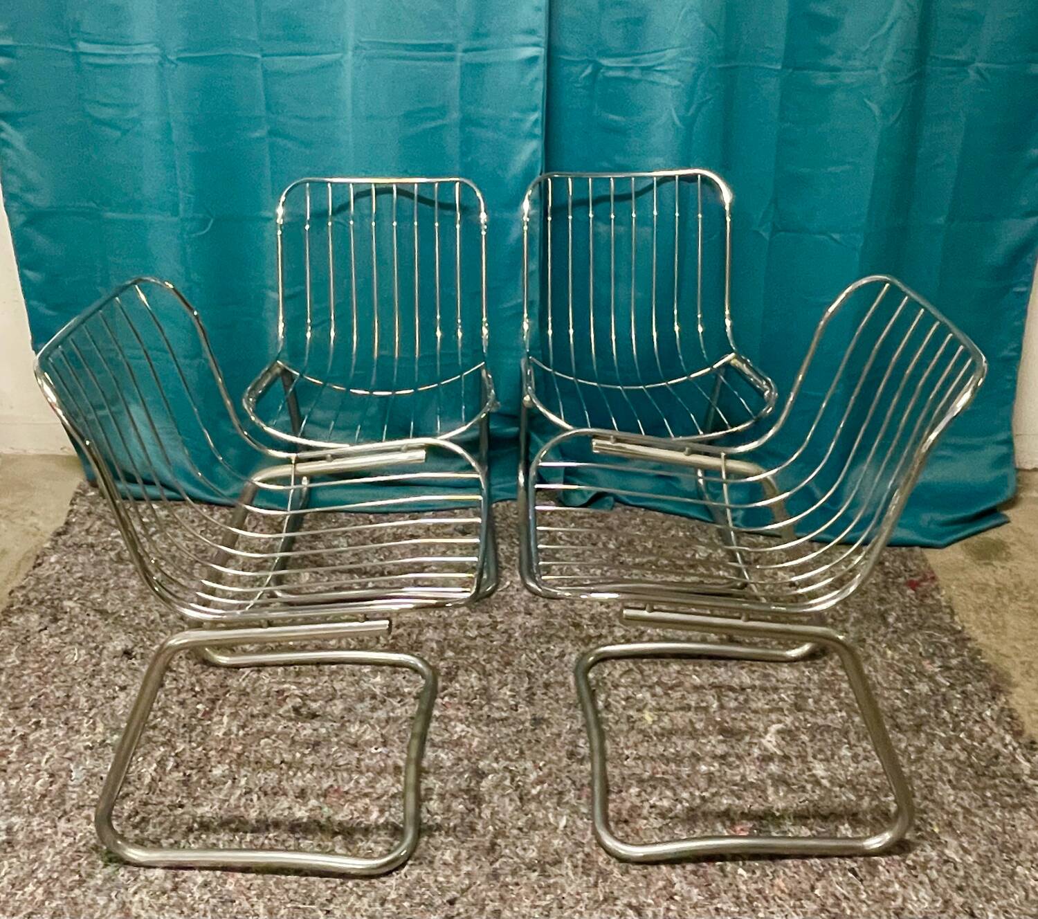 Set of 4 Gastone Rinaldi style chairs in chrome metal