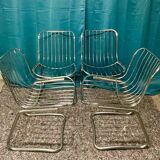 Set of 4 Gastone Rinaldi style chairs in chrome metal